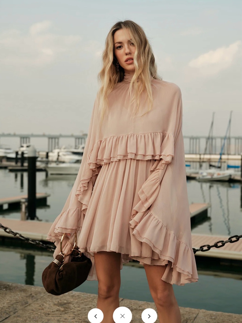 Commense Semi-Sheer Chiffon Ruffle Dress with Outer Cape - Black - XL - Picture 9 of 10